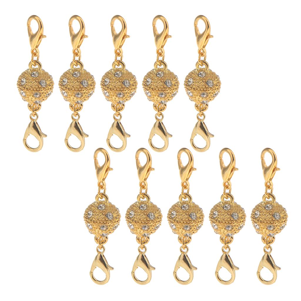 10Pcs Ball Rhinestone Lobster Magnetic Clasps Jewelry DIY Findings Gold