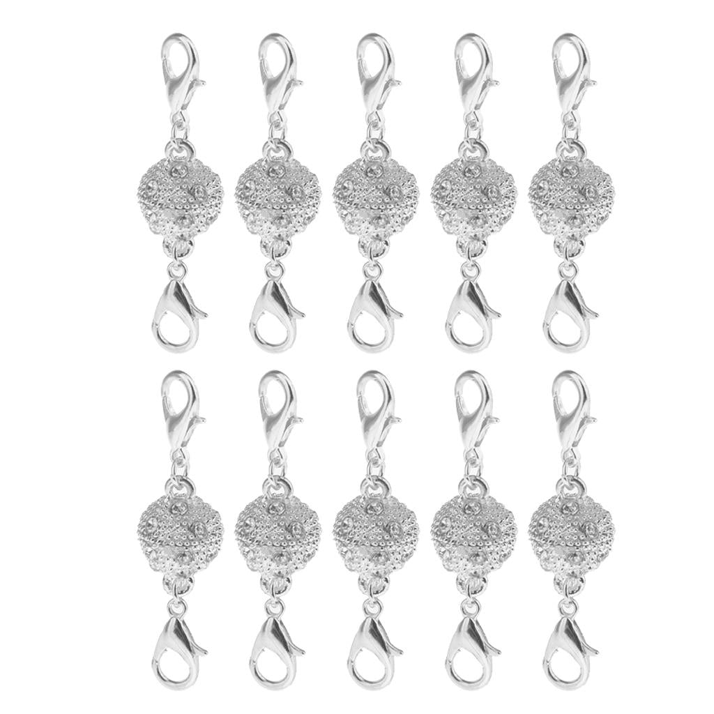 10Pcs Ball Rhinestone Lobster Magnetic Clasps Jewelry DIY Findings Silver