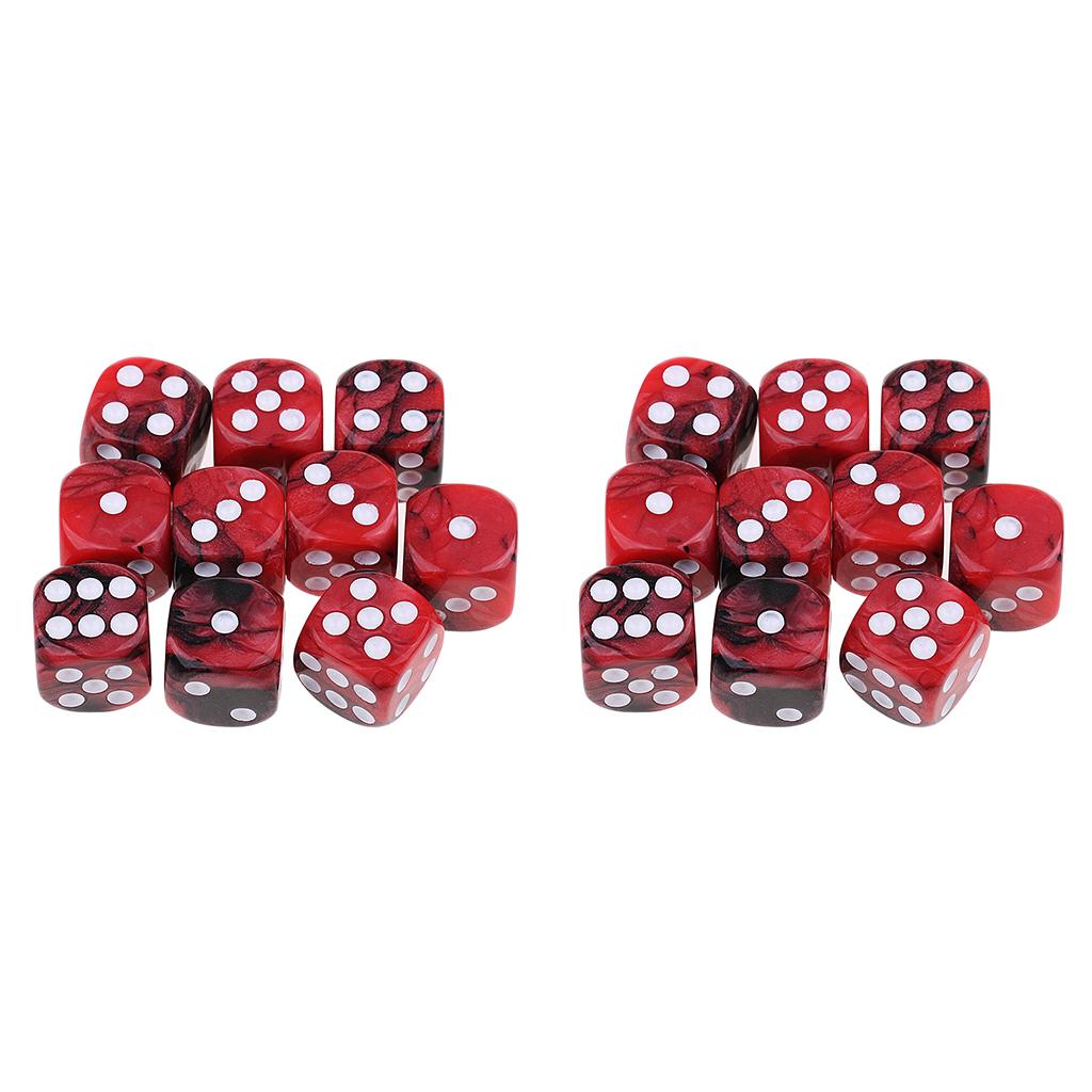 20x Six Sided D6 Dice Dotted For Dungeons and Dragons Prop Toy Red Black