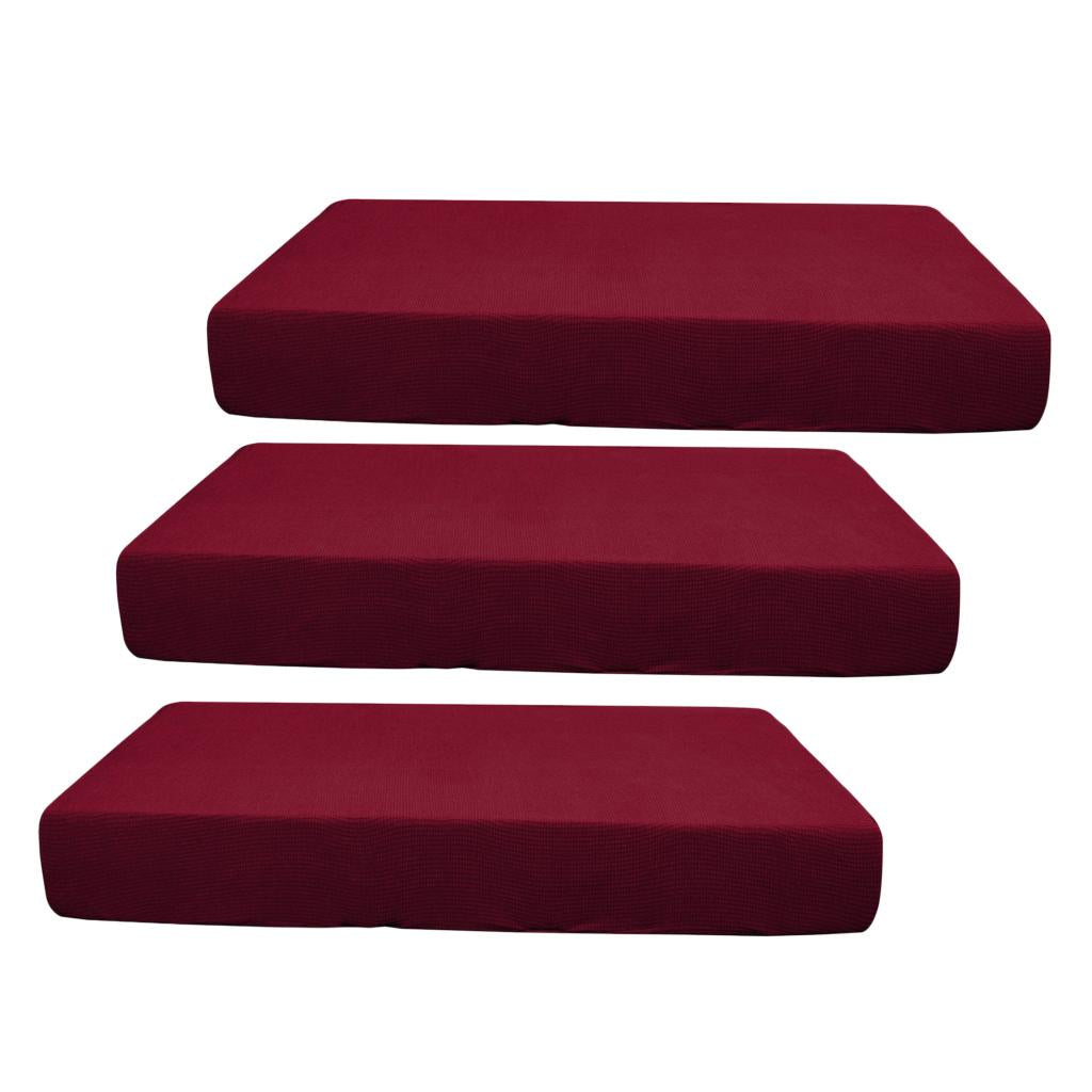 2/3/4pcs Stretch Spandex Jacquard Sofa Seat Cushion Covers Wine Red-3pcs