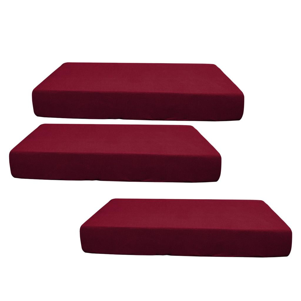 2/3/4pcs Stretch Spandex Jacquard Sofa Seat Cushion Covers Wine Red-3pcs