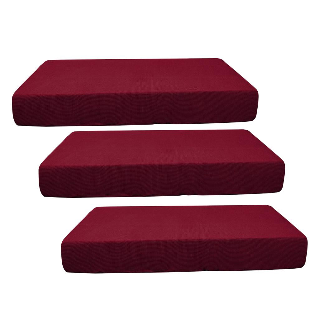 2/3/4pcs Stretch Spandex Jacquard Sofa Seat Cushion Covers Wine Red-3pcs