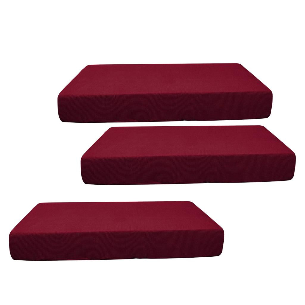 2/3/4pcs Stretch Spandex Jacquard Sofa Seat Cushion Covers Wine Red-3pcs