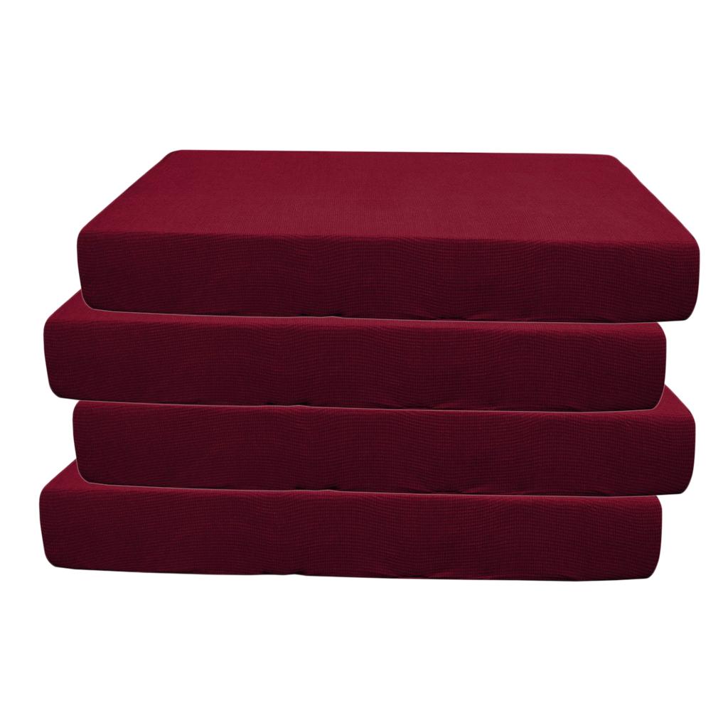 2/3/4pcs Stretch Spandex Jacquard Sofa Seat Cushion Covers Wine Red-4pcs