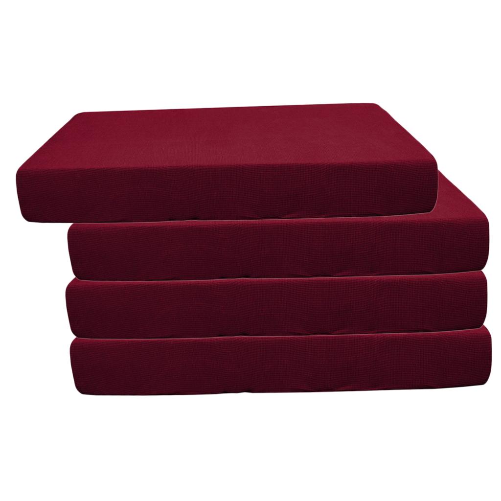2/3/4pcs Stretch Spandex Jacquard Sofa Seat Cushion Covers Wine Red-4pcs