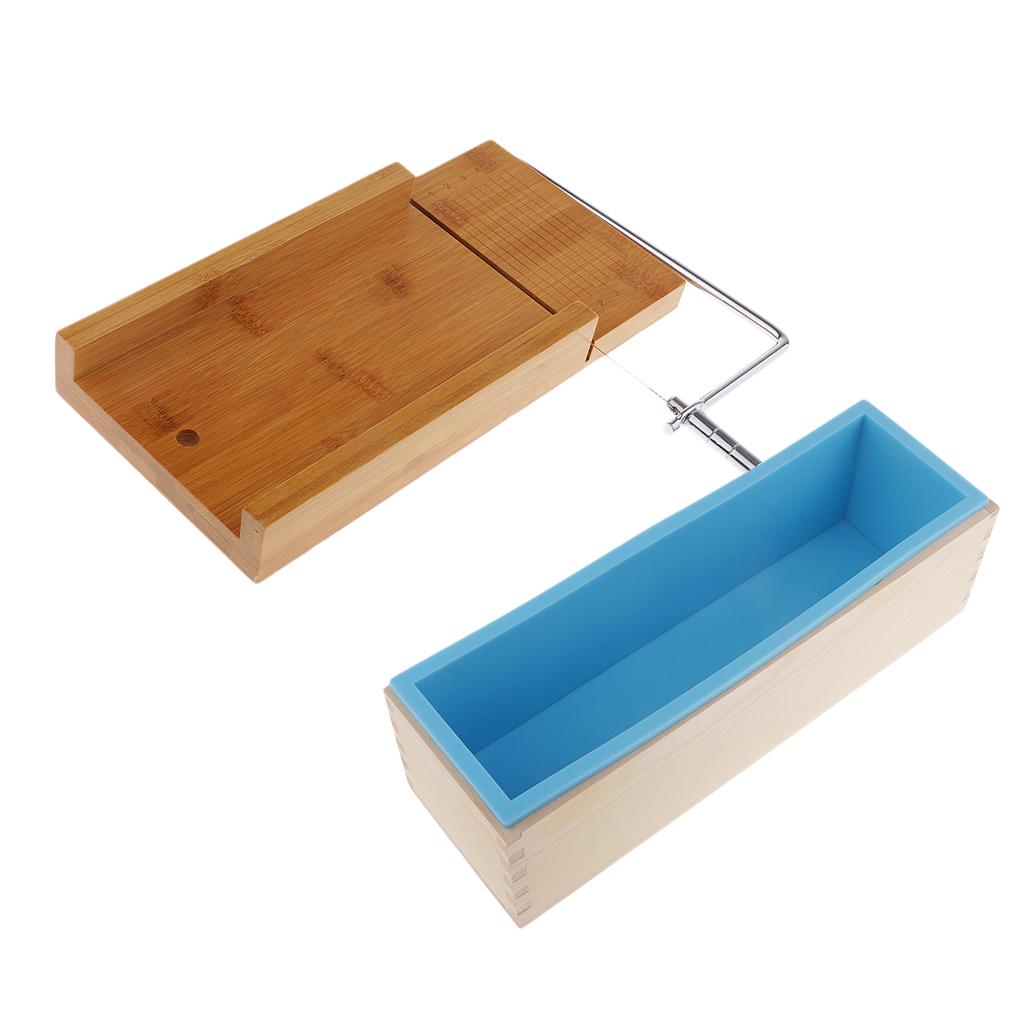 2Pc Wooden Soap Cutter with Wire Slicer Soap Making 1.2kg Loaf Silicone Mold