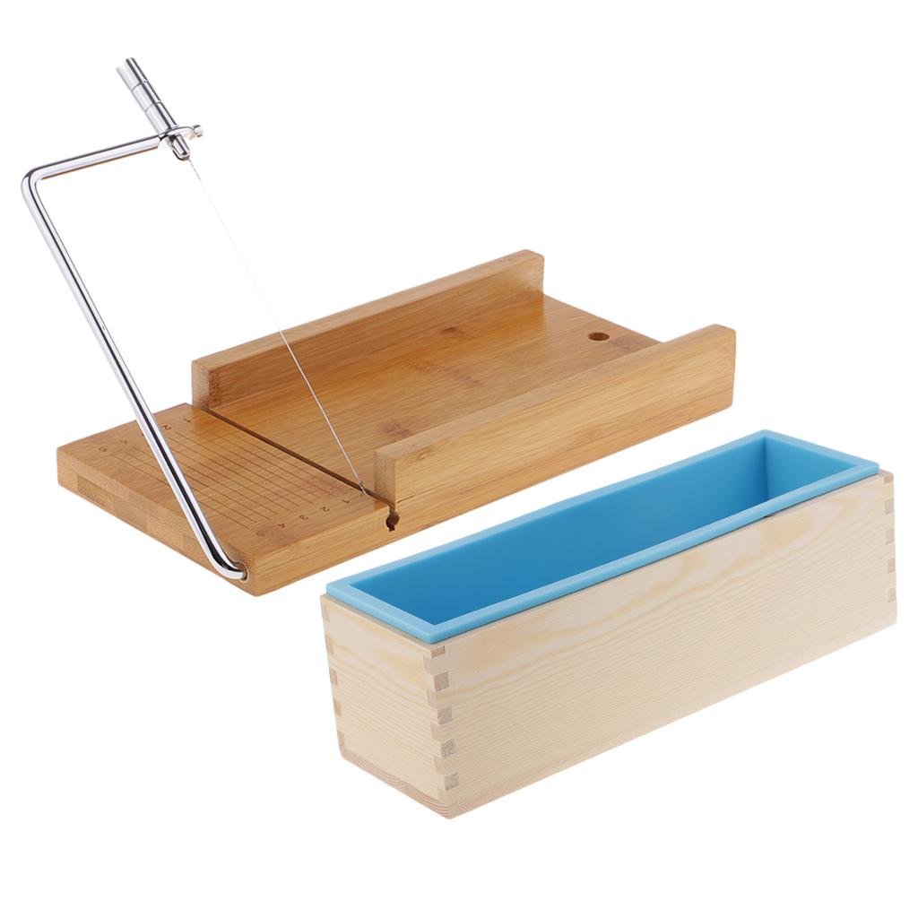 2Pc Wooden Soap Cutter with Wire Slicer Soap Making 1.2kg Loaf Silicone Mold
