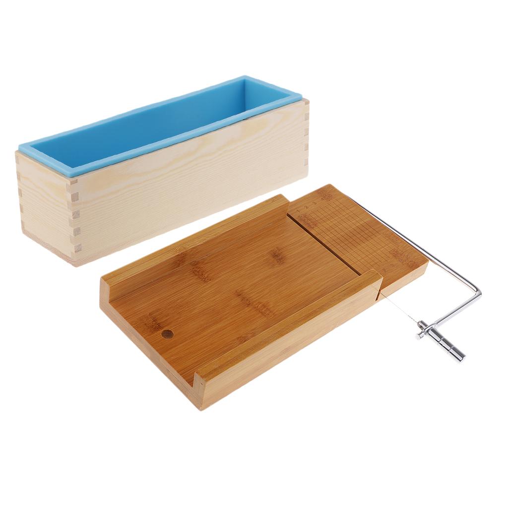 2Pc Wooden Soap Cutter with Wire Slicer Soap Making 1.2kg Loaf Silicone Mold