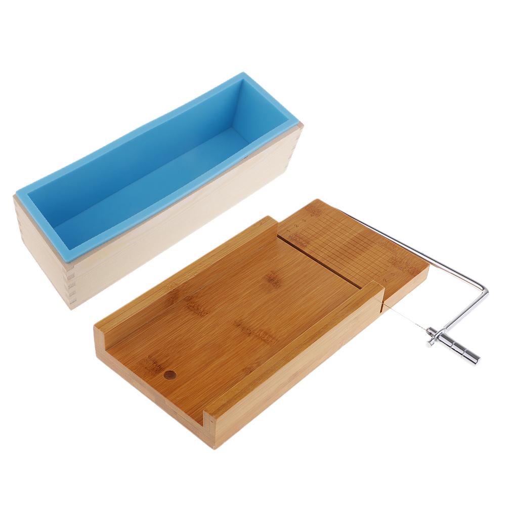 2Pc Wooden Soap Cutter with Wire Slicer Soap Making 1.2kg Loaf Silicone Mold