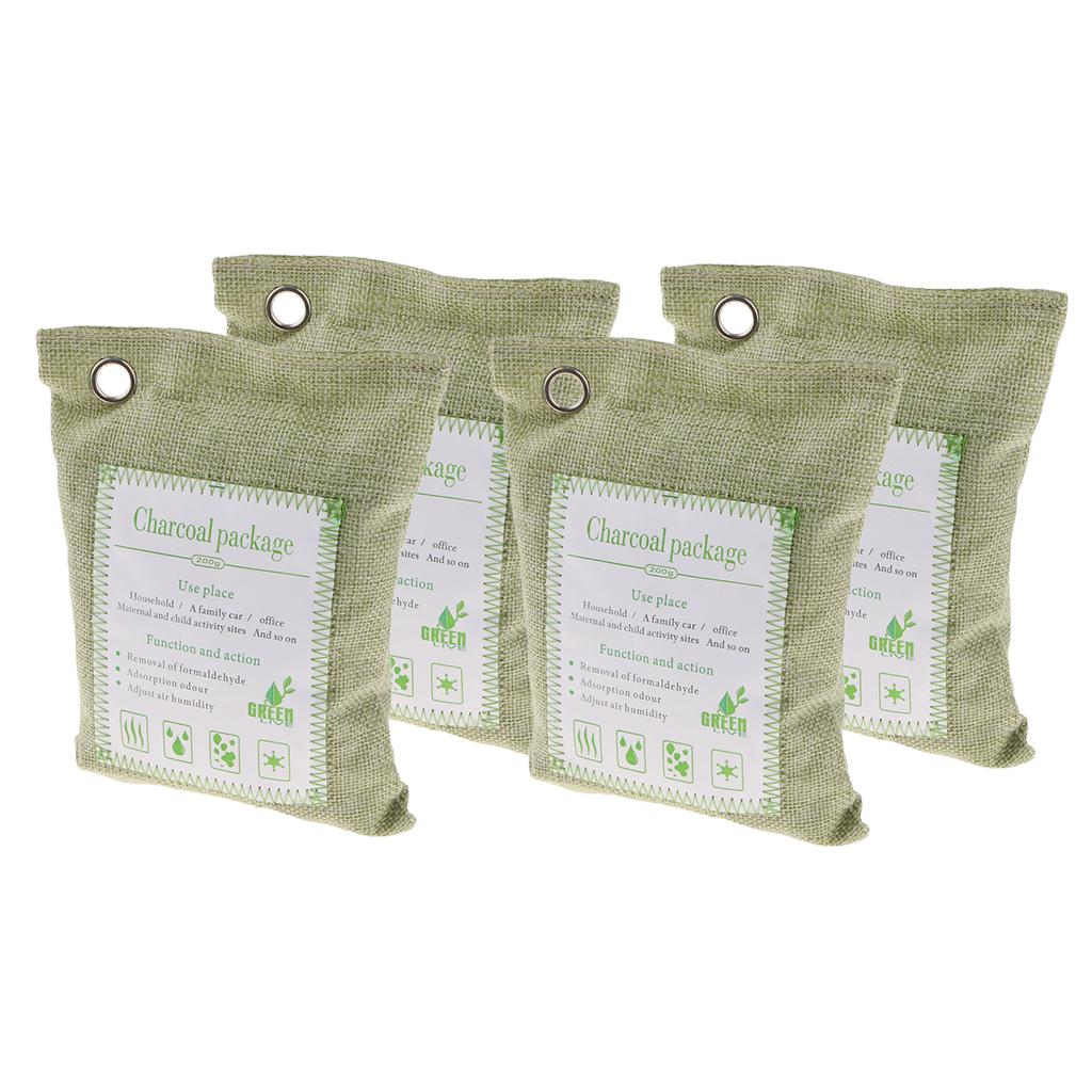 4 Pack Bamboo Charcoal Air Purifying Freshener Odor Eliminator Bag Green