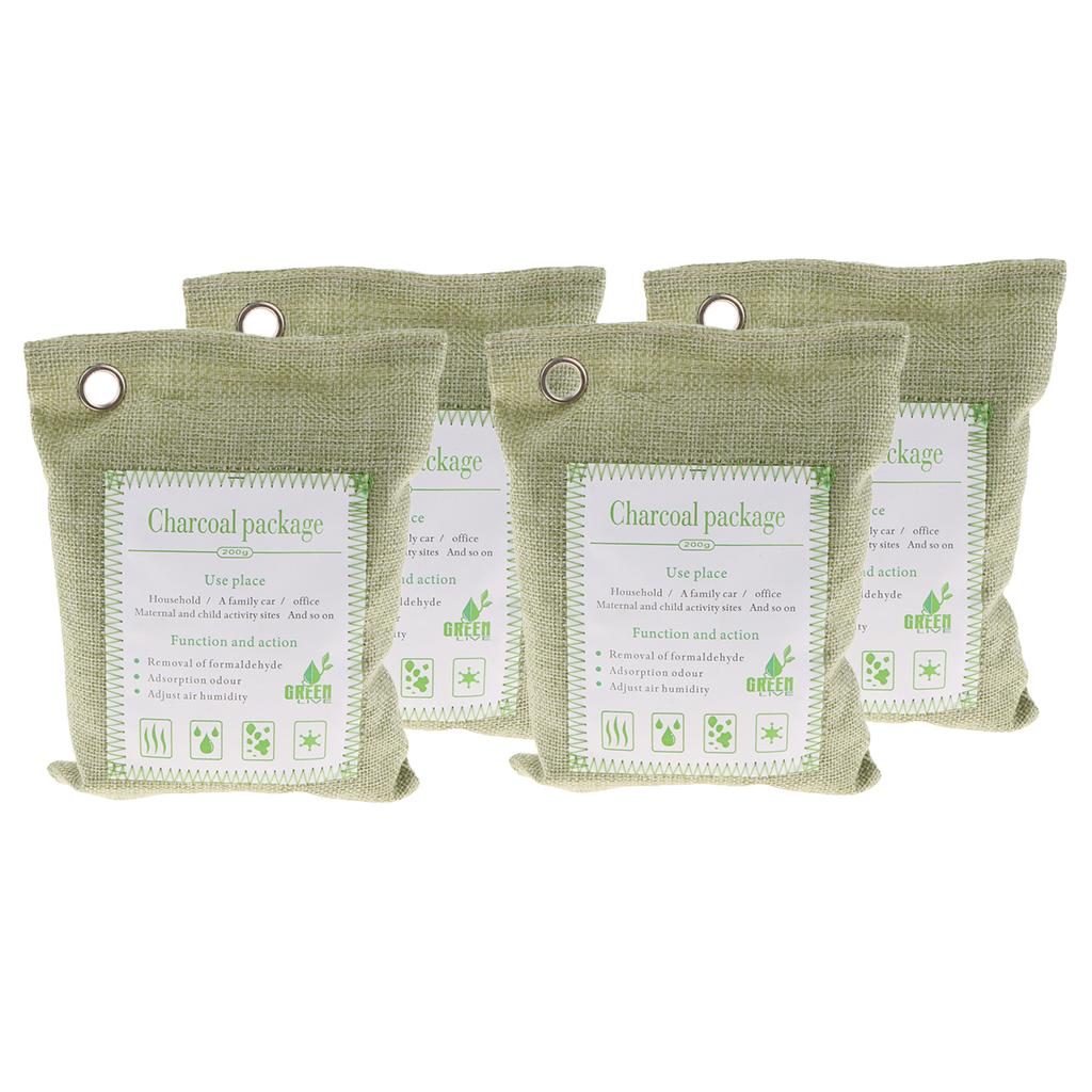4 Pack Bamboo Charcoal Air Purifying Freshener Odor Eliminator Bag Green