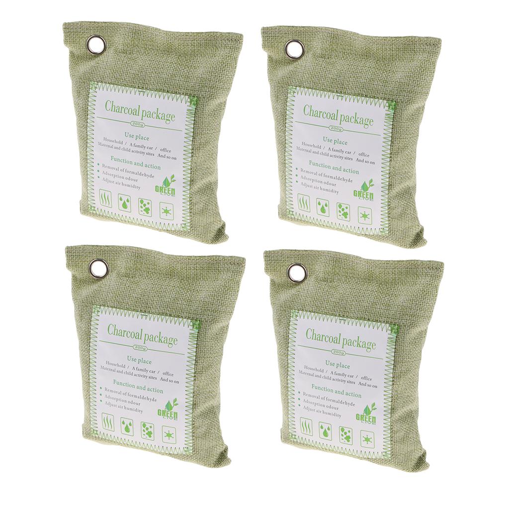 4 Pack Bamboo Charcoal Air Purifying Freshener Odor Eliminator Bag Green