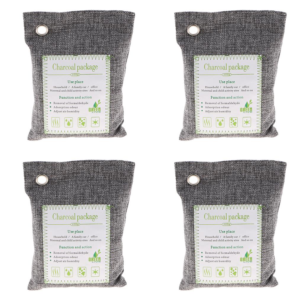 4 Pack Bamboo Charcoal Air Purifying Freshener Odor Eliminator Bag Gray