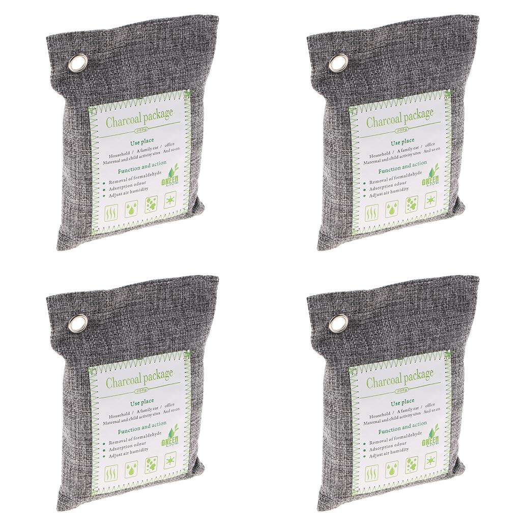 4 Pack Bamboo Charcoal Air Purifying Freshener Odor Eliminator Bag Gray