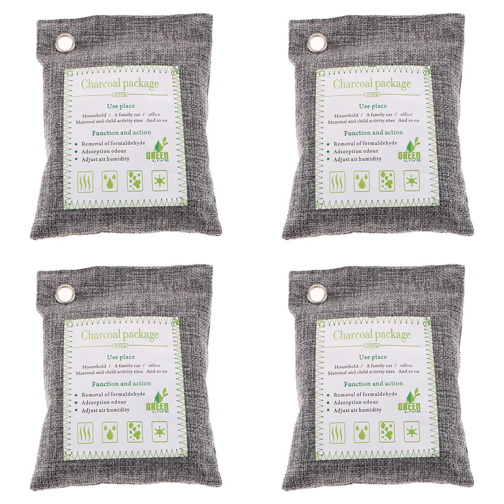 4 Pack Bamboo Charcoal Air Purifying Freshener Odor Eliminator Bag Gray