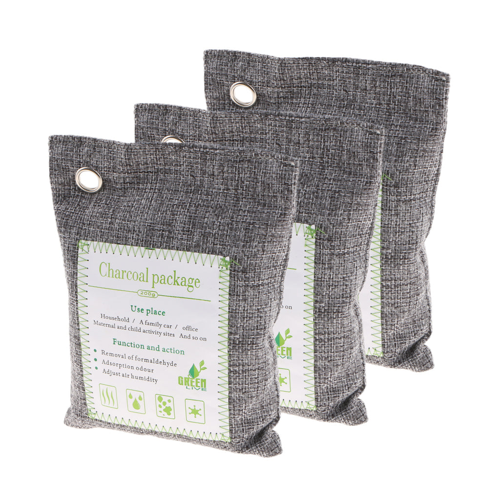 3 Pack Bamboo Charcoal Air Purifying Freshener Odor Eliminator Bag Gray