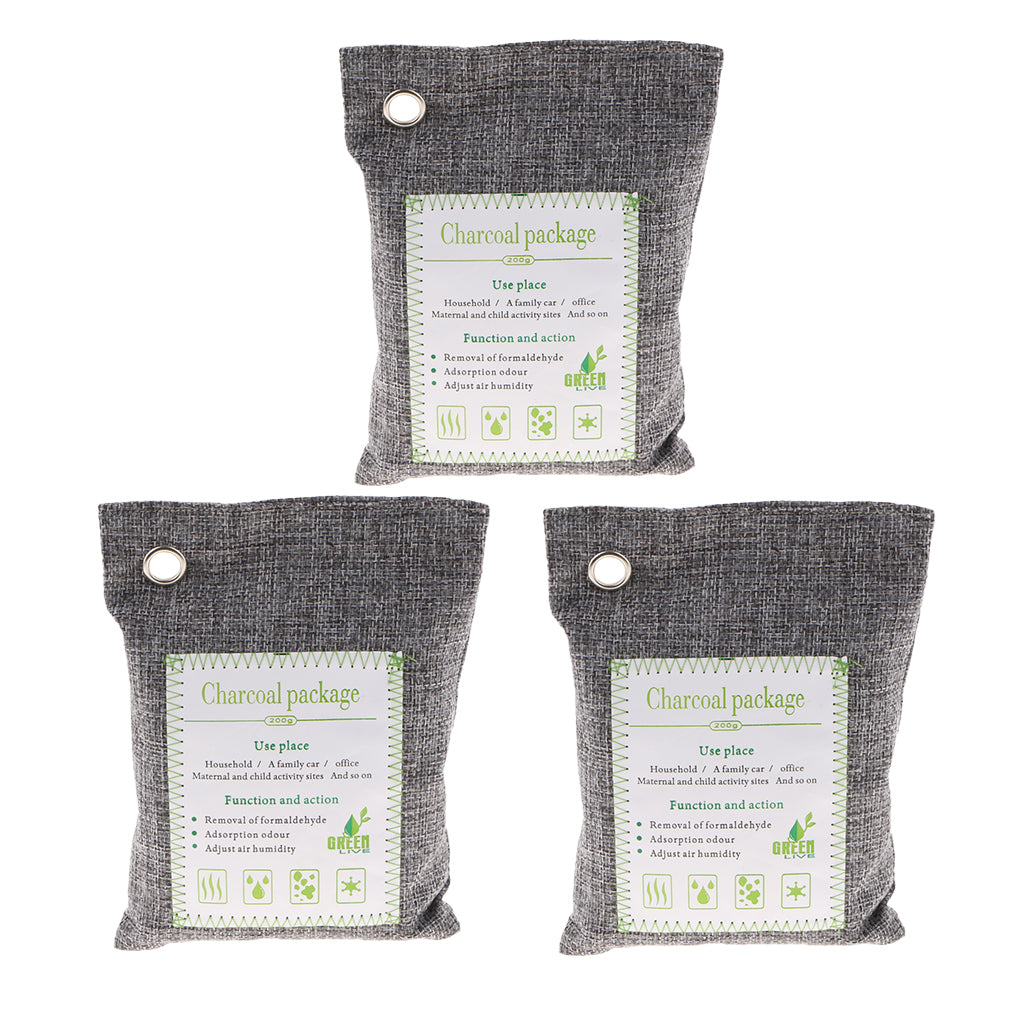3 Pack Bamboo Charcoal Air Purifying Freshener Odor Eliminator Bag Gray