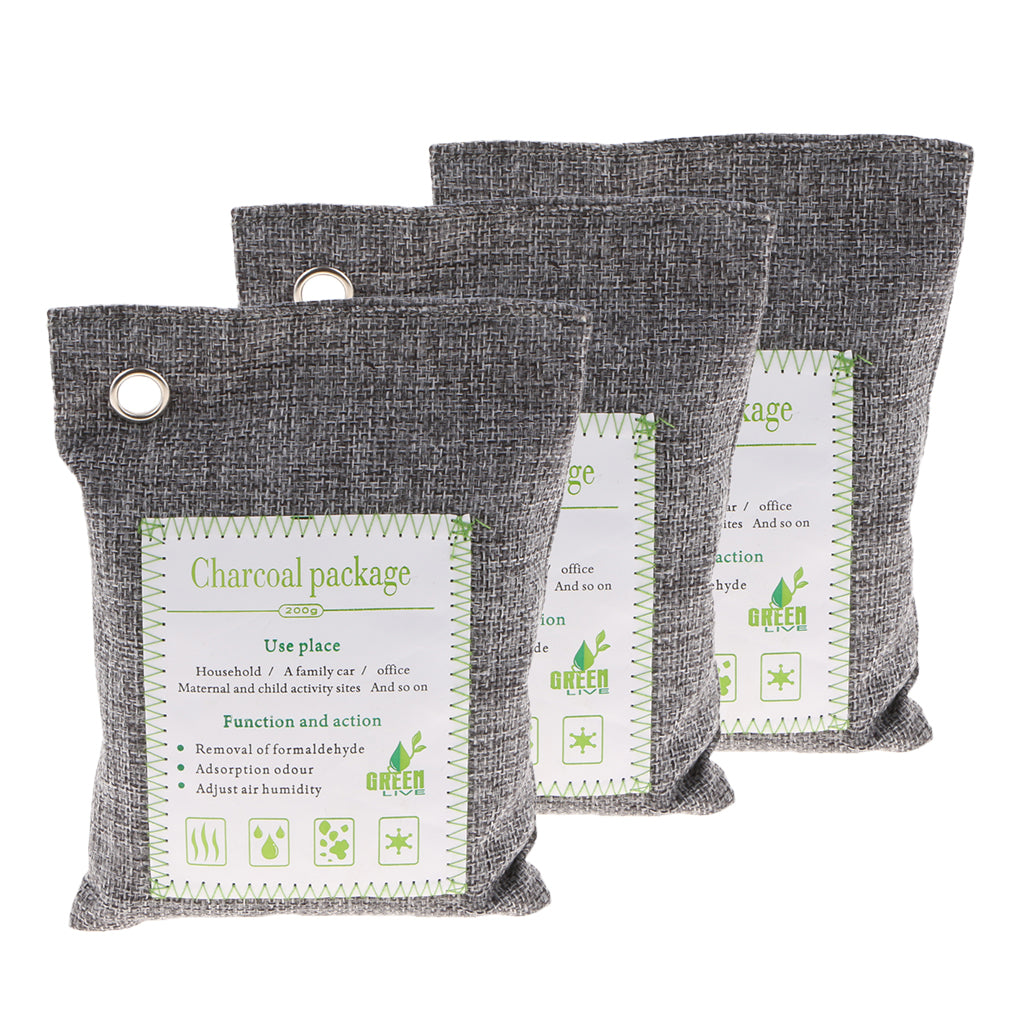 3 Pack Bamboo Charcoal Air Purifying Freshener Odor Eliminator Bag Gray