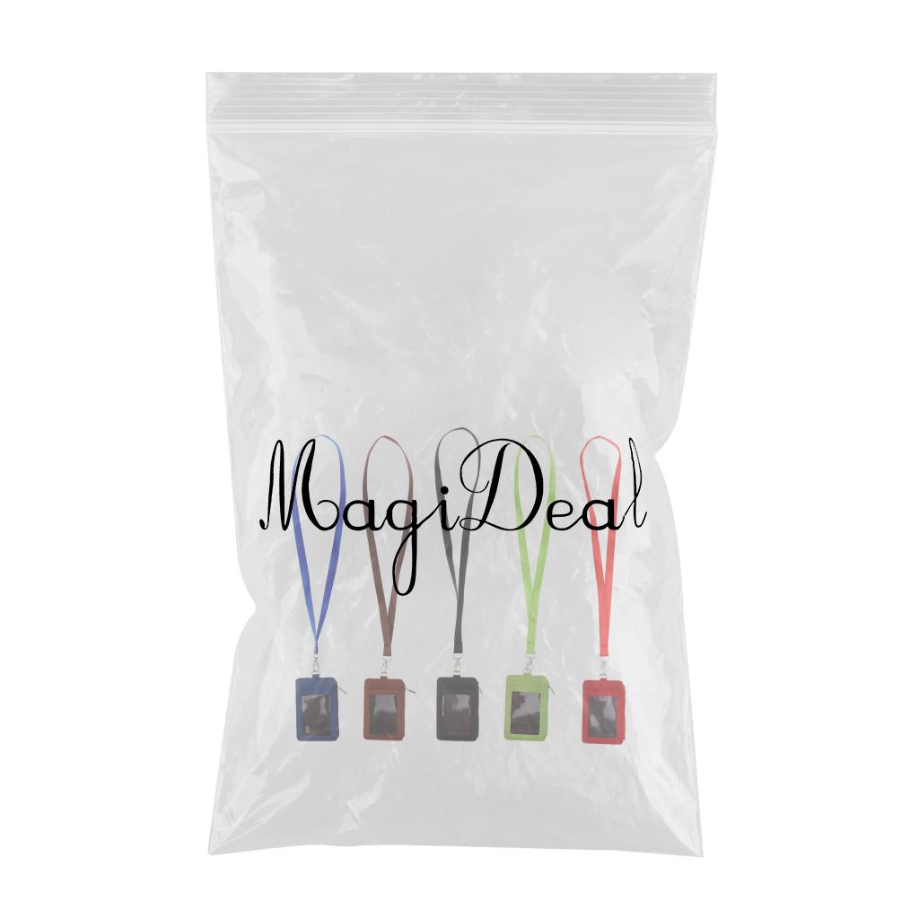 5Pack 2 Sided PU Leather Card Badge Holder with Zip Neck Strap Wallet Case