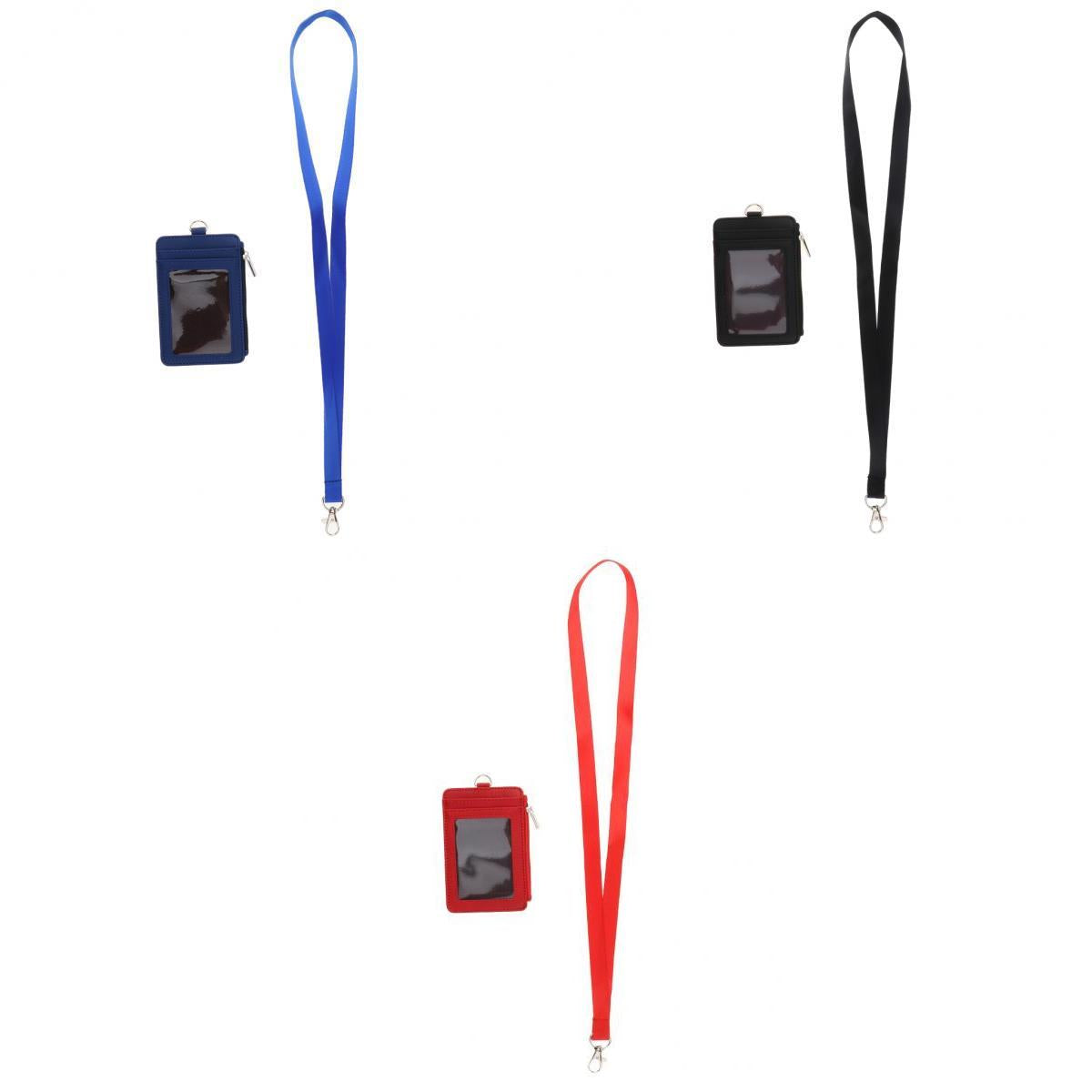 3Pack 2 Sided PU Leather Card Badge Holder with Zip Neck Strap Wallet Case