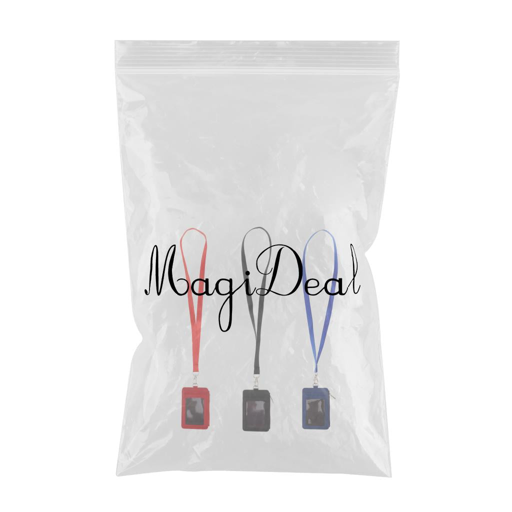 3Pack 2 Sided PU Leather Card Badge Holder with Zip Neck Strap Wallet Case