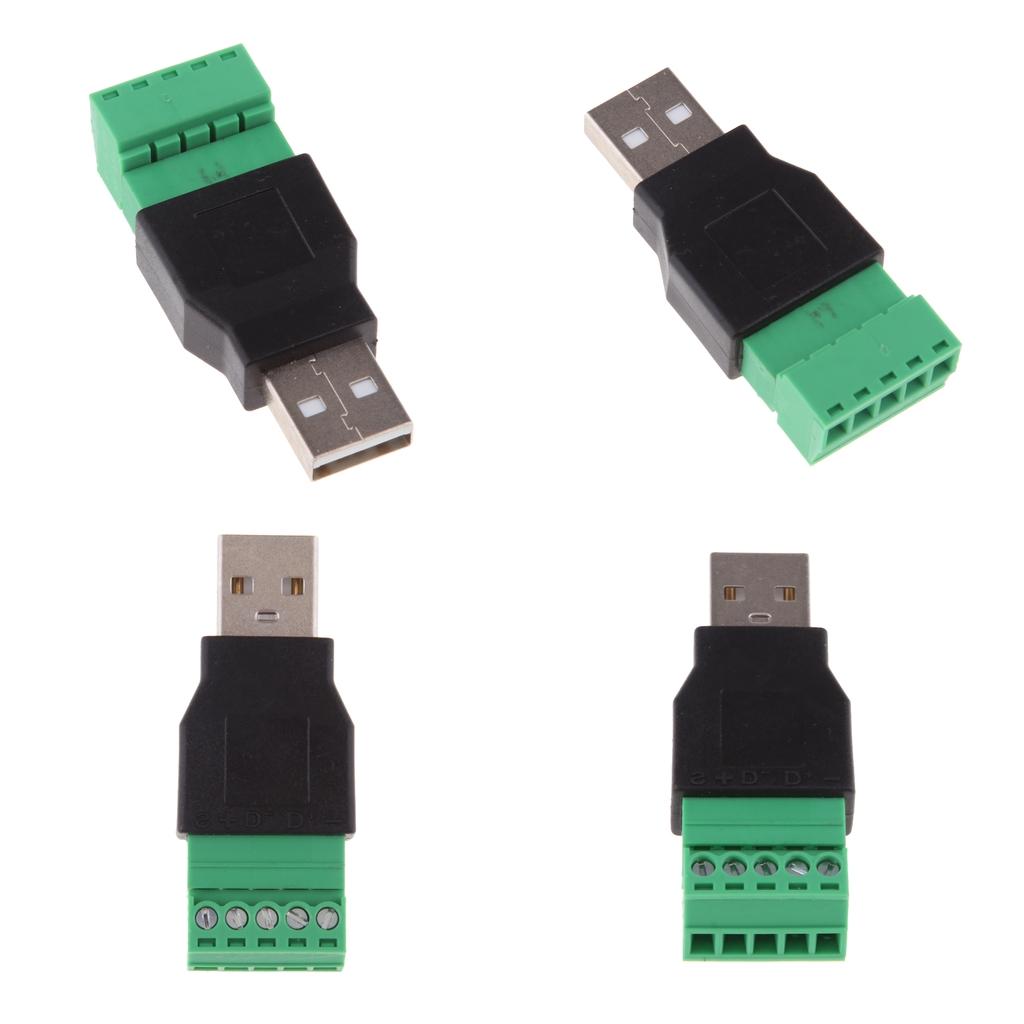 4x USB 2.0 Type A Male to 5 Pin Screw Shield Terminal Adapter Connector