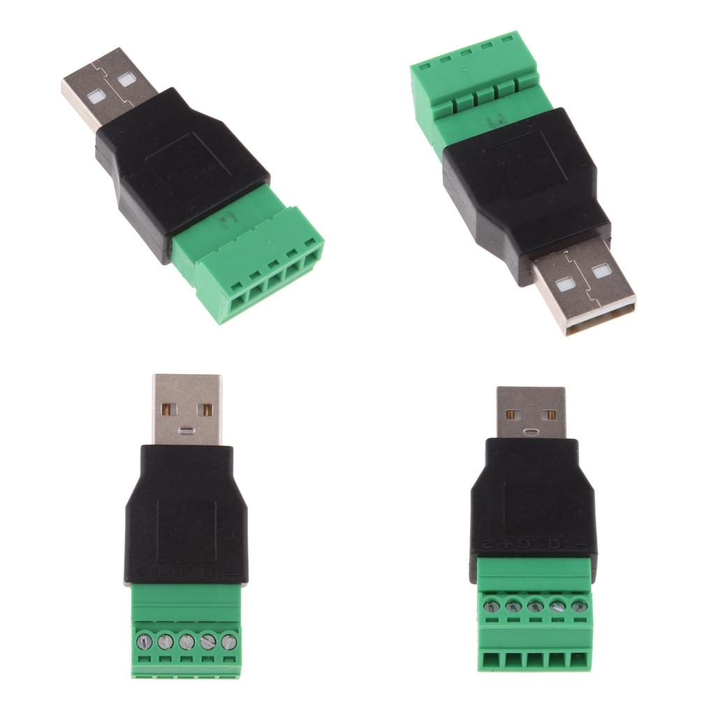 4x USB 2.0 Type A Male to 5 Pin Screw Shield Terminal Adapter Connector