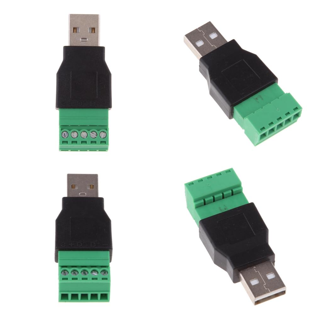 4x USB 2.0 Type A Male to 5 Pin Screw Shield Terminal Adapter Connector