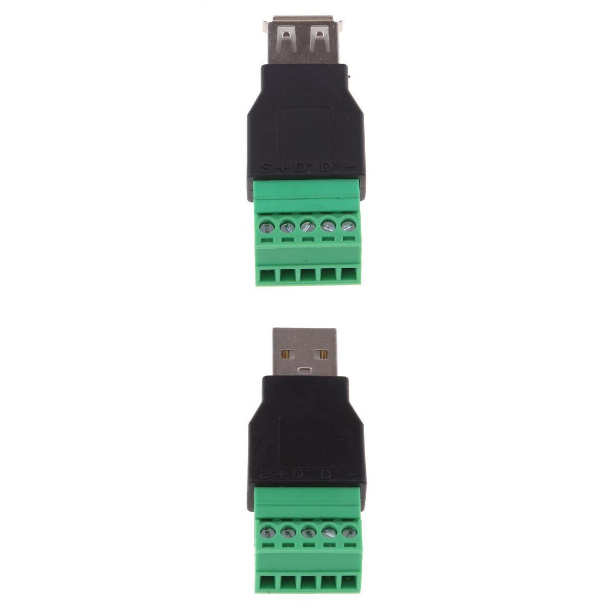 2x USB Type A Male/Female to 5 Pin Screw Shield Terminal Adapter Connector