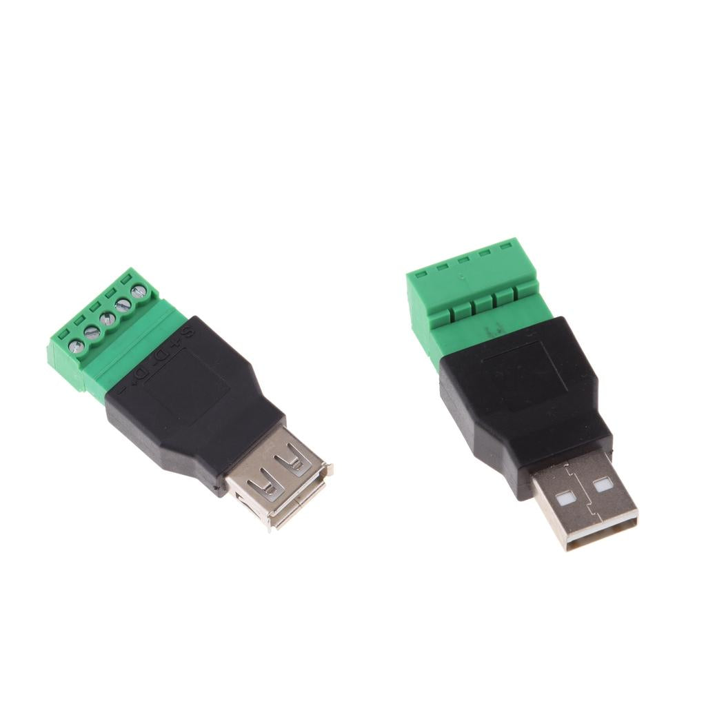 2x USB Type A Male/Female to 5 Pin Screw Shield Terminal Adapter Connector