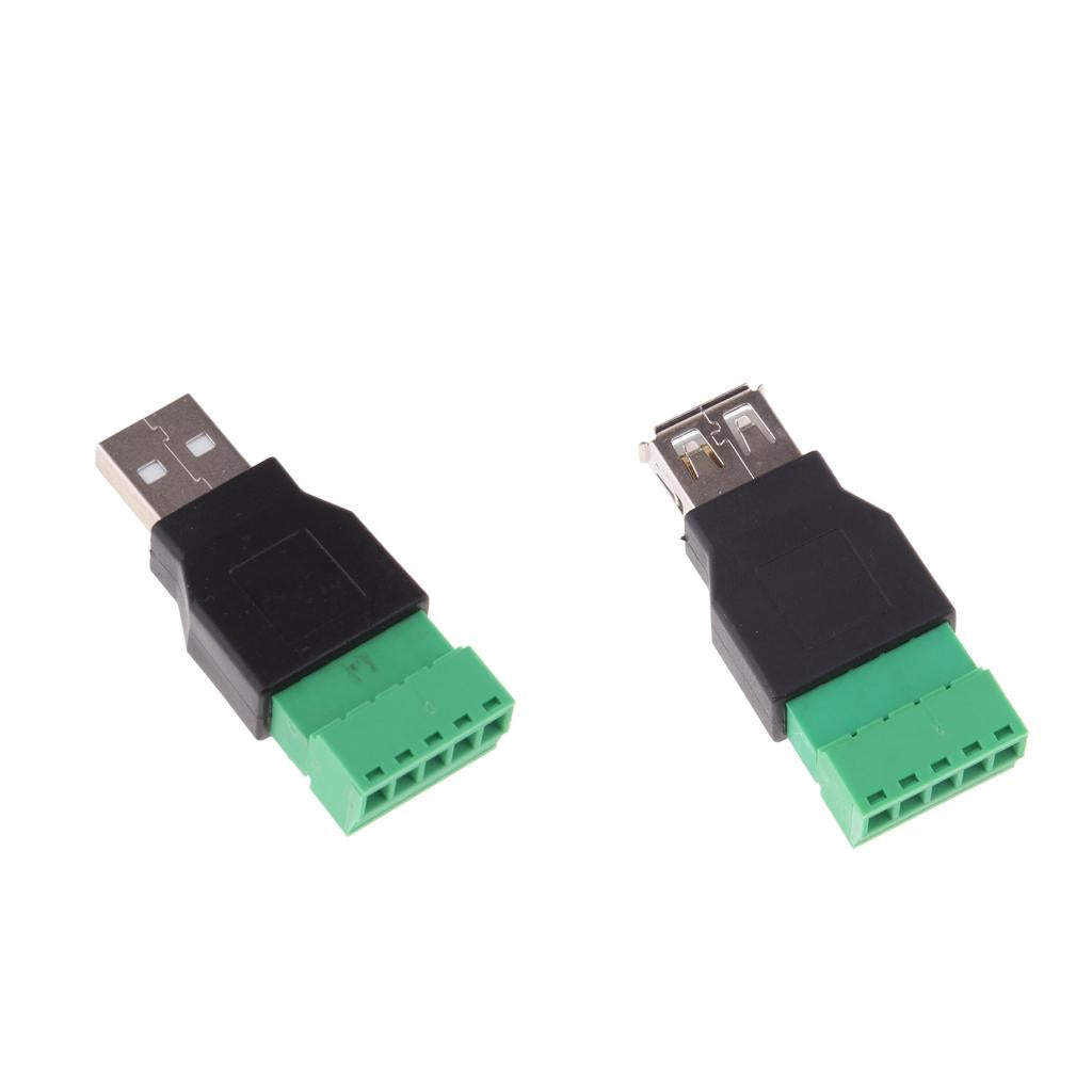 2x USB Type A Male/Female to 5 Pin Screw Shield Terminal Adapter Connector
