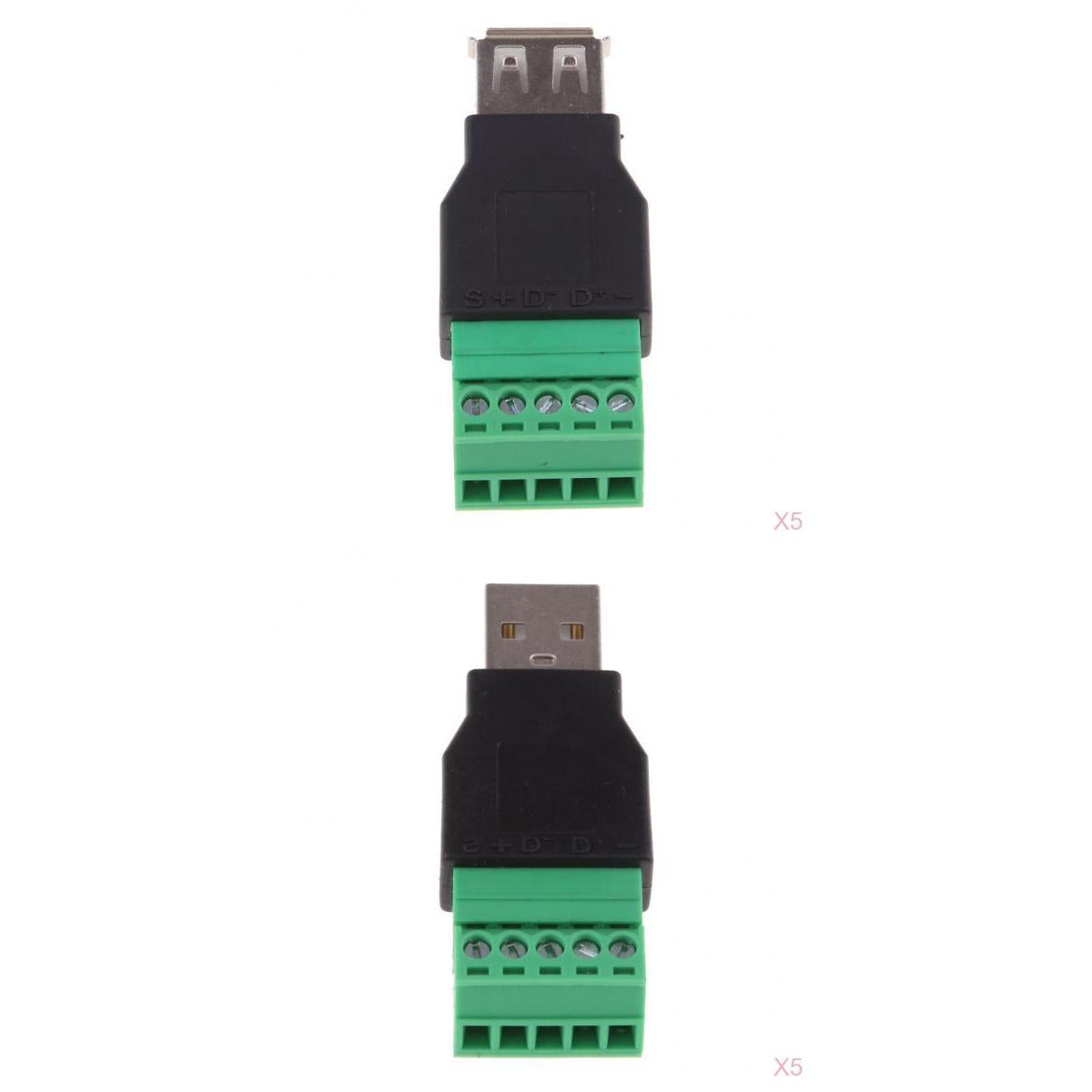 10x USB Type A Male/Female to 5 Pin Screw Shield Terminal Adapter Connector