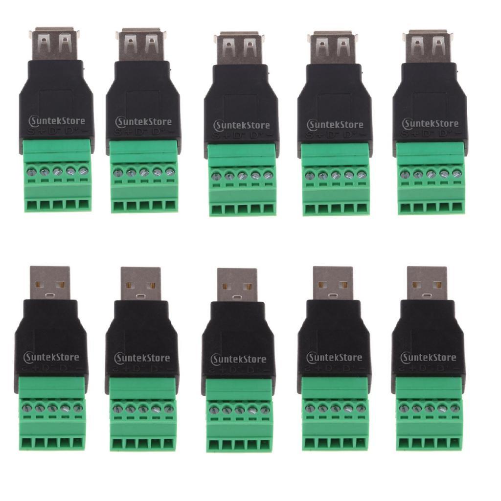 10x USB Type A Male/Female to 5 Pin Screw Shield Terminal Adapter Connector