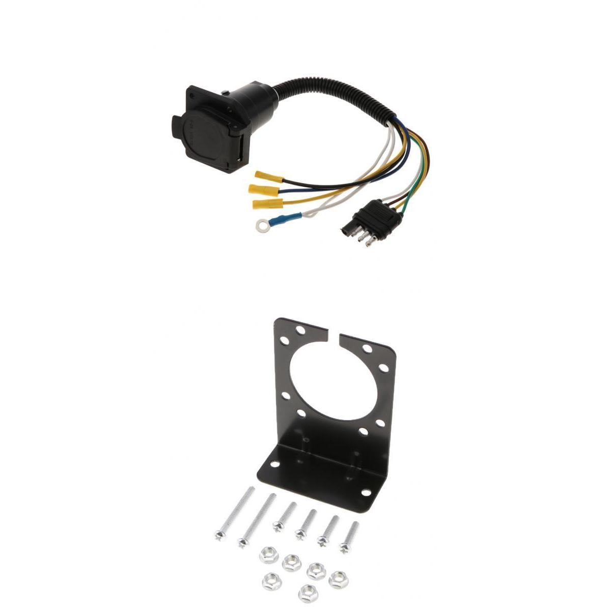 4 Pin To 7 Pin Plug Adapter For Car Trailer Socket With Mounting Bracket Kit