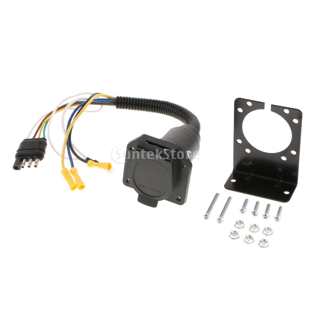 4 Pin To 7 Pin Plug Adapter For Car Trailer Socket With Mounting Bracket Kit