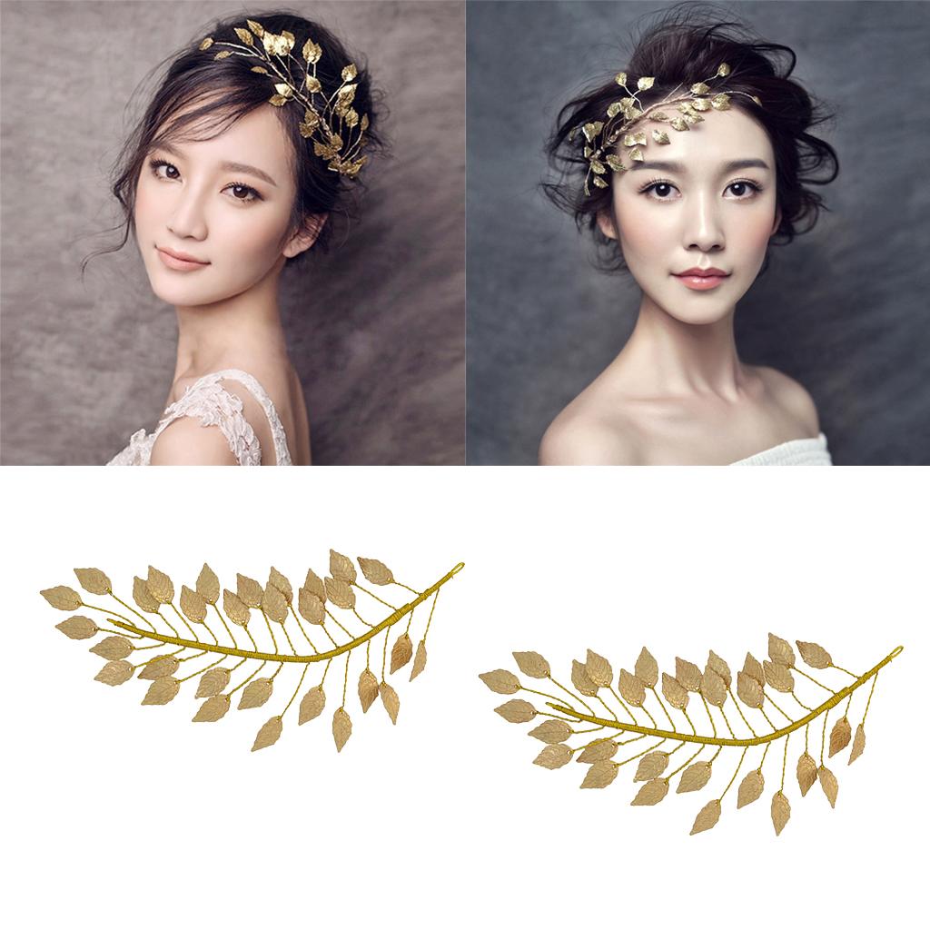 2Packs Gold Leaf Branch Dainty Bridal Hair Crown Headband Wedding Jewelry