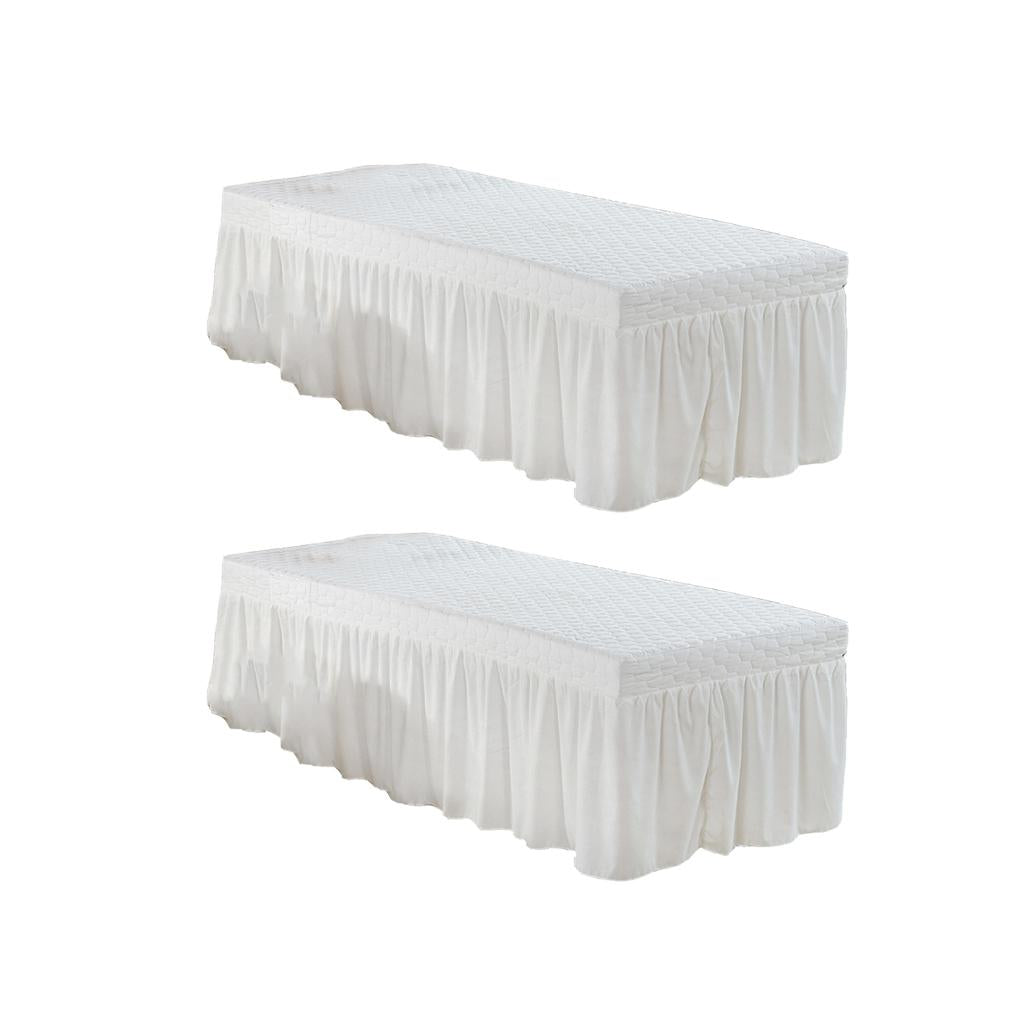 2xMassage Table Skirt Beauty Bed Cover Valance Sheet 2 White