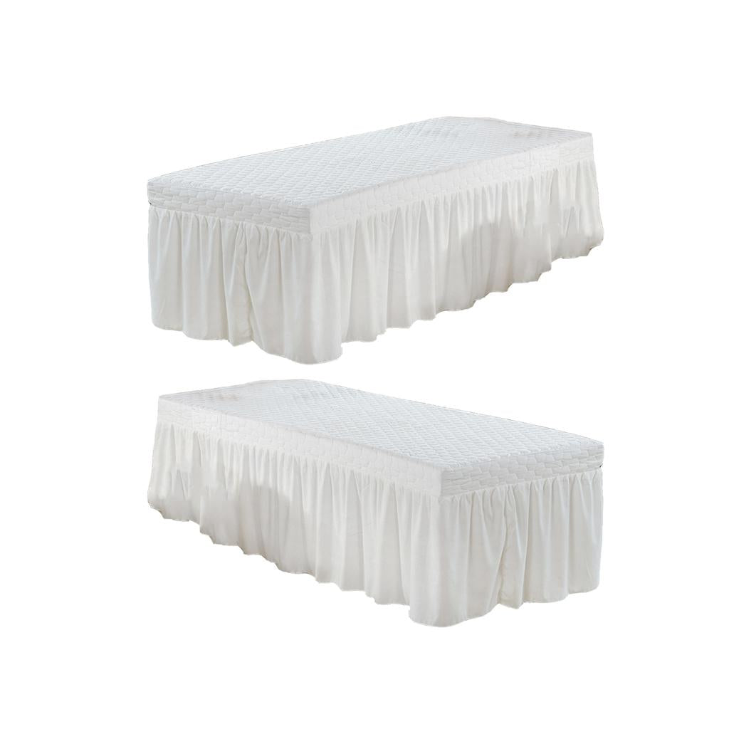 2xMassage Table Skirt Beauty Bed Cover Valance Sheet 2 White