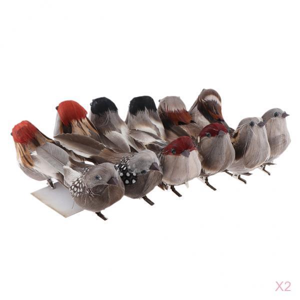 24Pcs Artificial Bird Feathered Realistic Sparrow Home Garden Decor Ornament