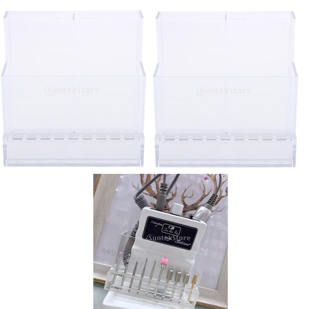 2x Acrylic Nail Drill Machine Nail Drill Bits Holder Stand Display Box Clear