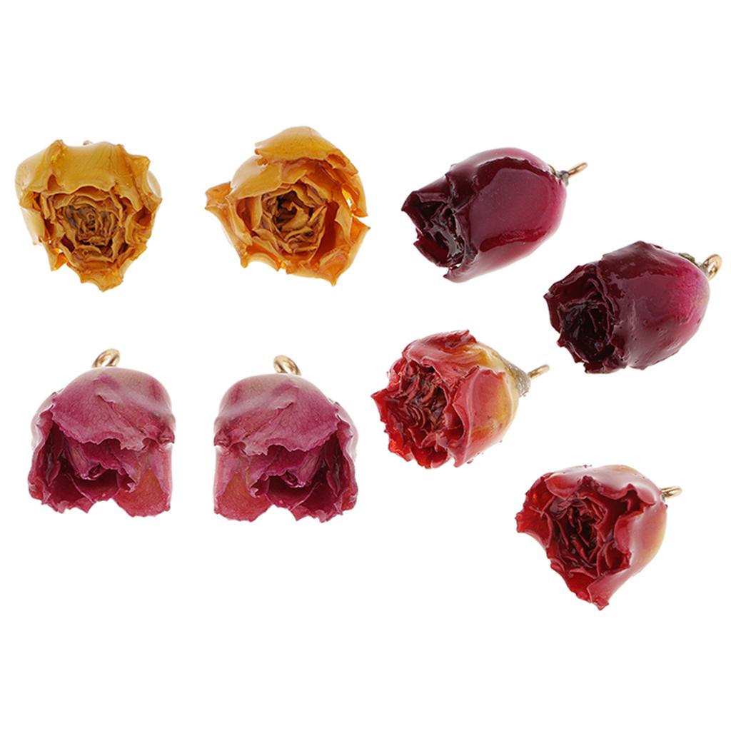 8 Pieces Mixed Resin Dried Flower Rose Charms DIY Jewelry Making Findings