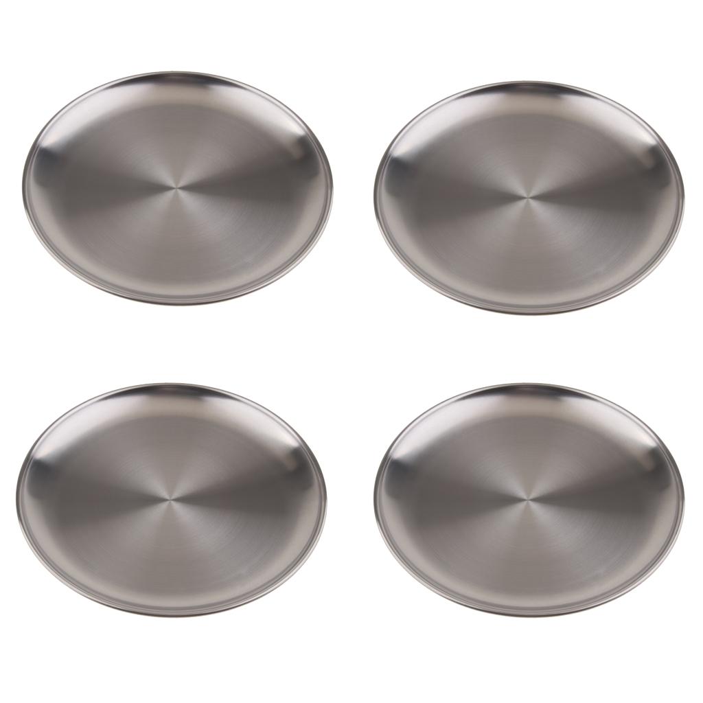 4Pcs stainless steel shallow dish barbecue plate fruit plate dinner plate