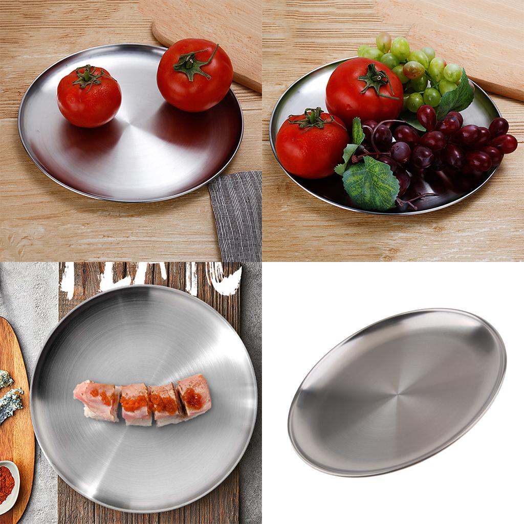 4Pcs stainless steel shallow dish barbecue plate fruit plate dinner plate