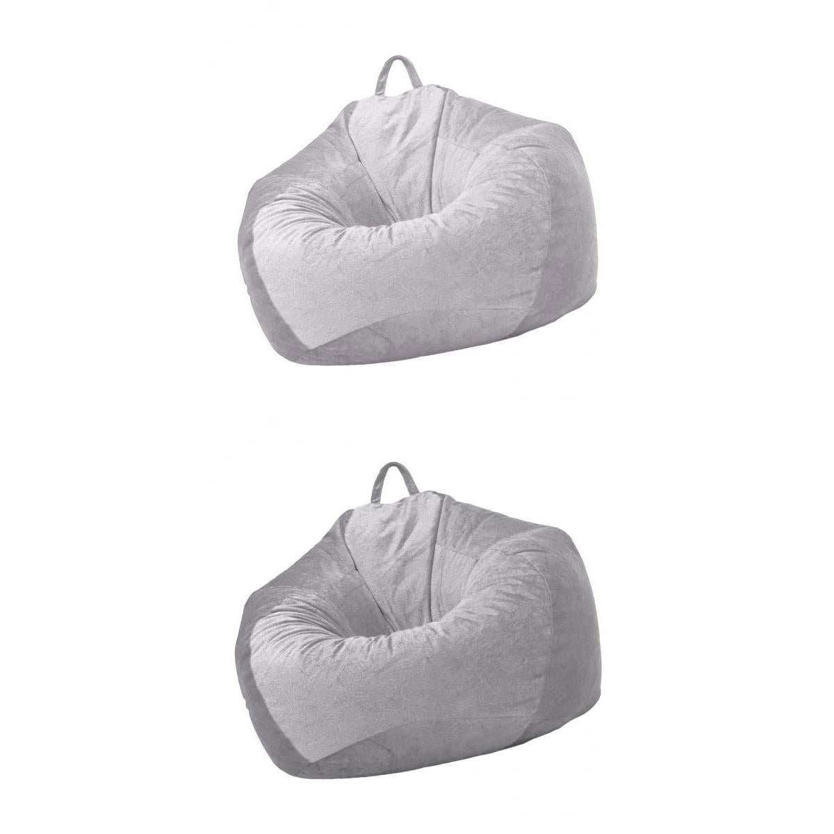 2Pcs Kids Stuffed Animals Storage Suede Bean Bag Cover 60x70cm Grey_1