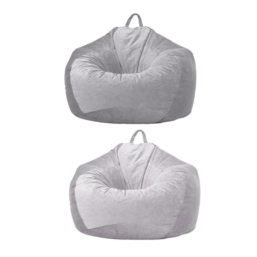 2Pcs Kids Stuffed Animals Storage Suede Bean Bag Cover 60x70cm Grey_1