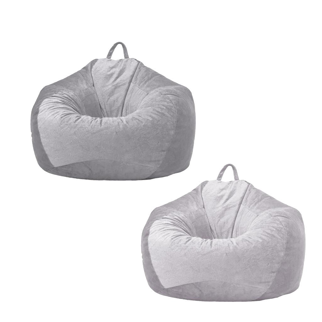 2Pcs Kids Stuffed Animals Storage Suede Bean Bag Cover 60x70cm Grey_1