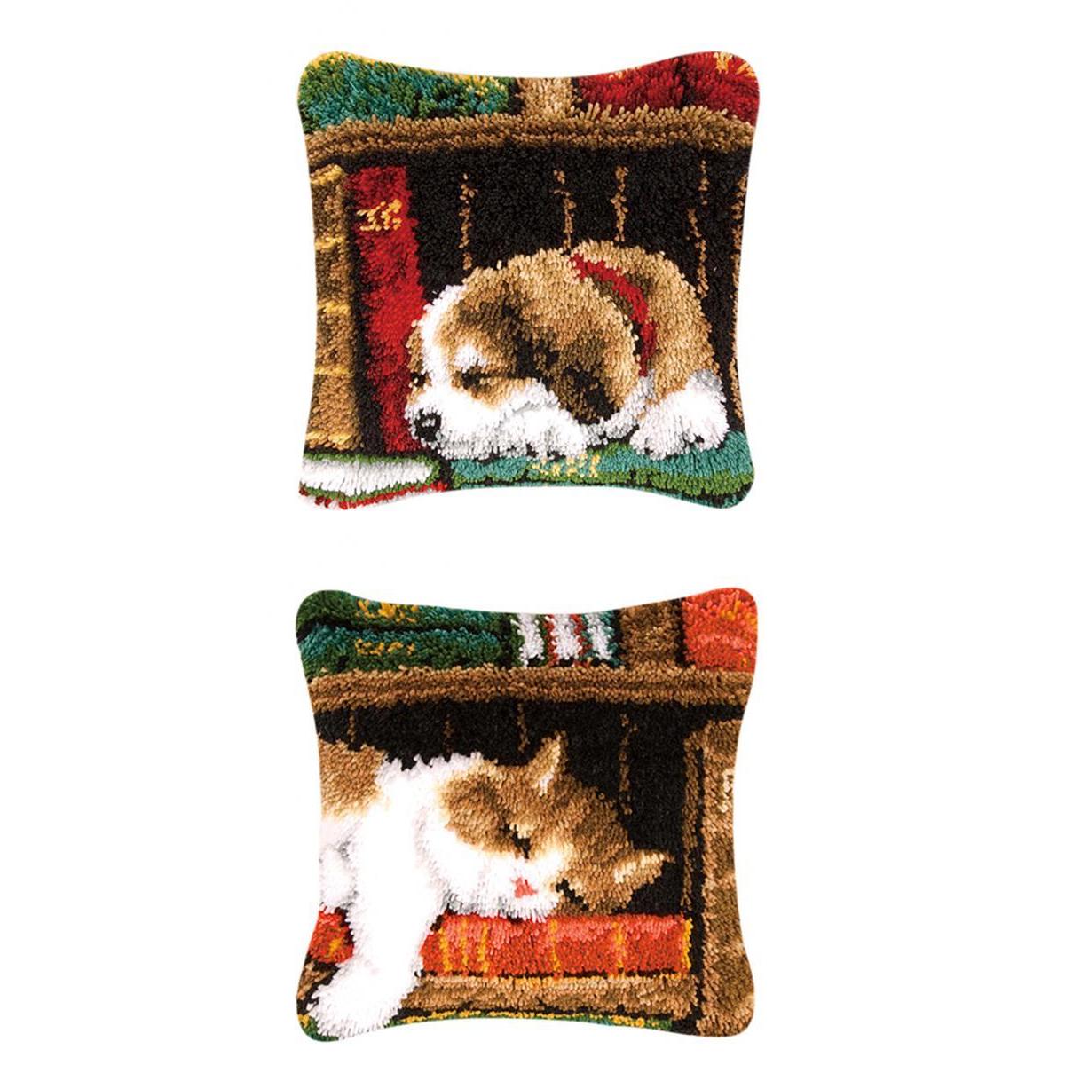 2pcs DIY Pillow Cover Latch Hook Kits for Beginner Sleeping Cat Dog Pattern