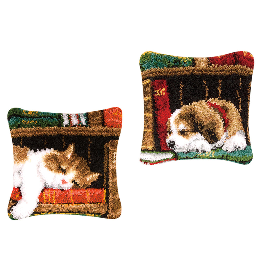 2pcs DIY Pillow Cover Latch Hook Kits for Beginner Sleeping Cat Dog Pattern
