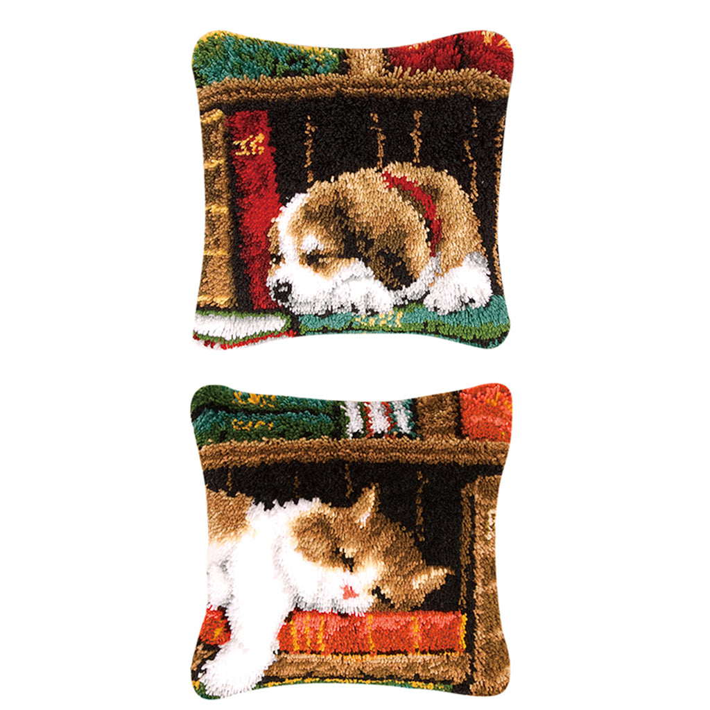 2pcs DIY Pillow Cover Latch Hook Kits for Beginner Sleeping Cat Dog Pattern