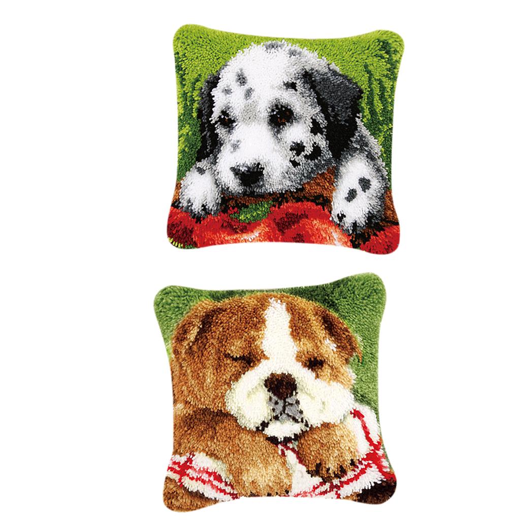 2pcs DIY Pillow Cover Latch Hook Kits for Beginner Animals Pattern Dog
